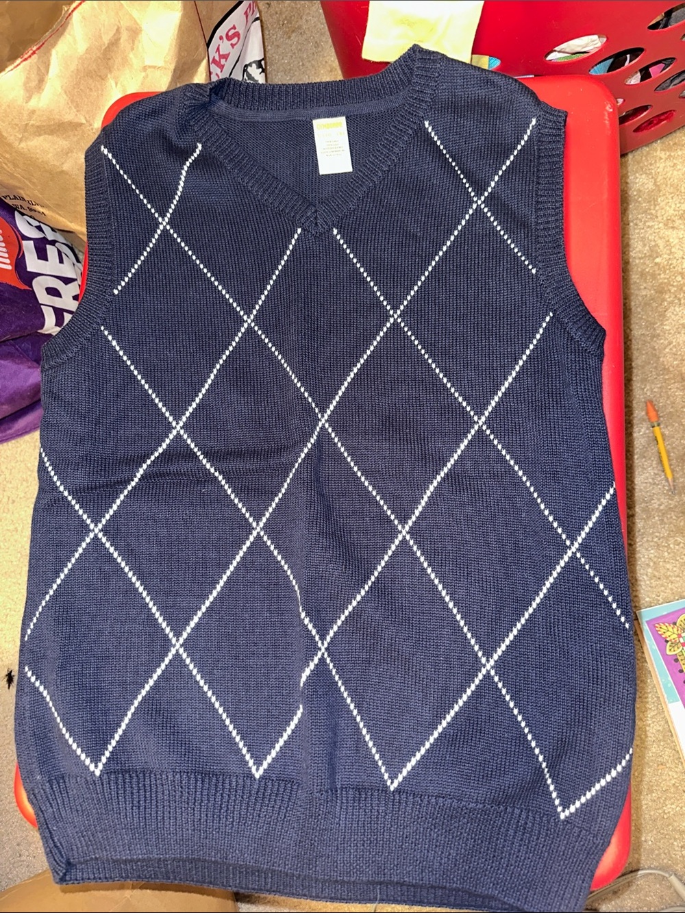 GYMBOREE NAVY WHITE DIAMOND SWEATER VEST 10 12 LIKE NEW